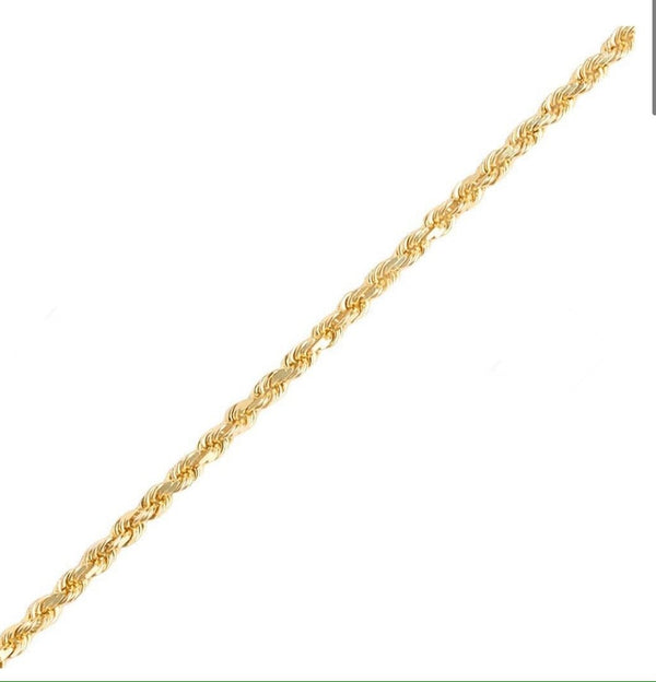 4mm 10k Yellow Gold Rope Chain Necklace 24”