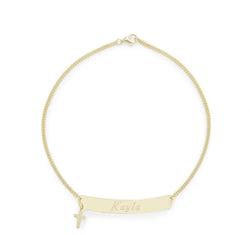 Kid’s Gold Bar Bracelet with Cross Charm